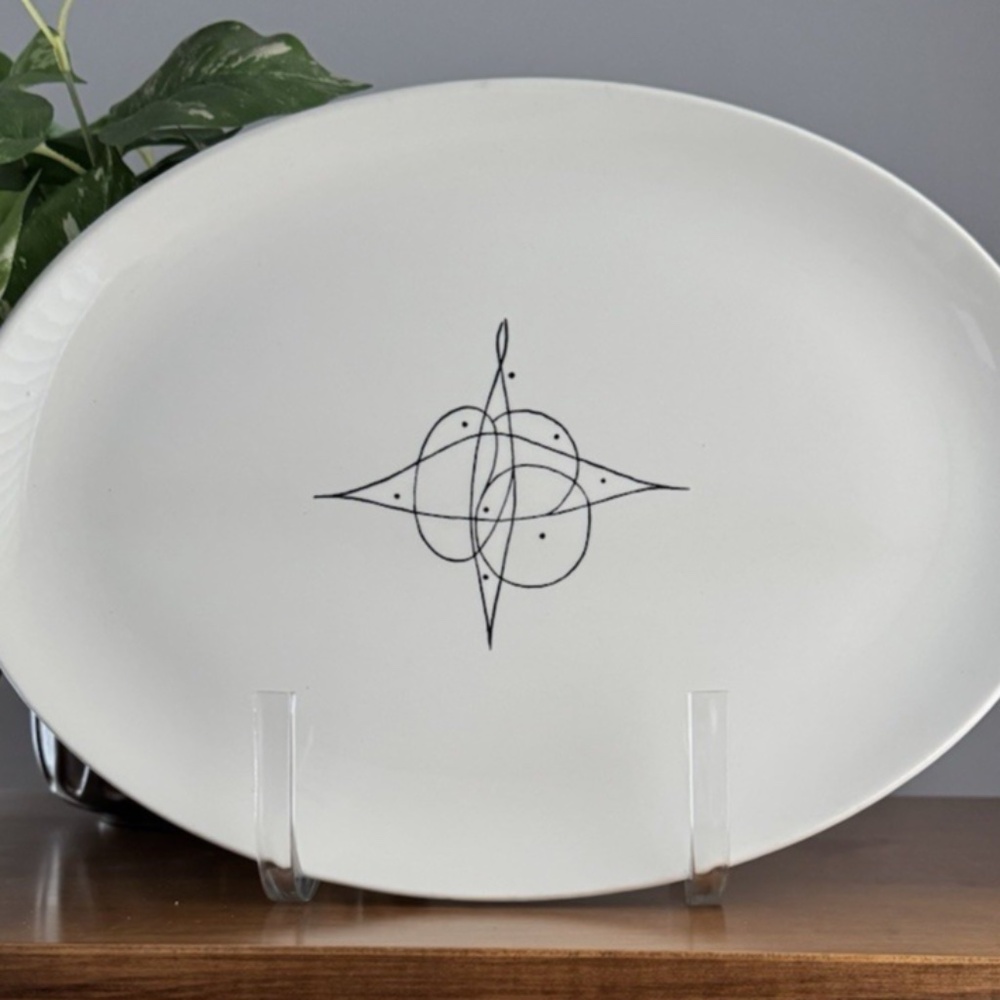 Vintage MCM Stetson 13.5" Ovenproof Oval Platter Mid Century Hand Painted Design